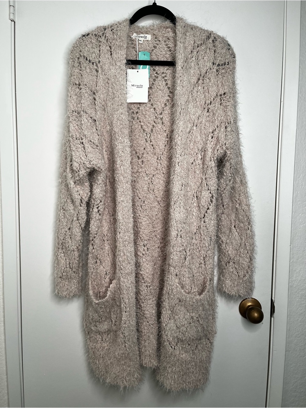 NWT Miracle Open Front Cardigan Sweater Womens M/L Pockets Cream Textured Soft